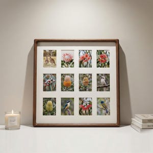 Sapele Wood Instax Mini Multi Photo Collage Frame | 12 Opening Square Picture Frame | Premium Hardwood Wall Decor | Elegant 3D Matboard