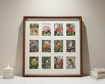 Sapele Wood Instax Mini Multi Photo Collage Frame | 12 Opening Square Picture Frame | Premium Hardwood Wall Decor | Elegant 3D Matboard