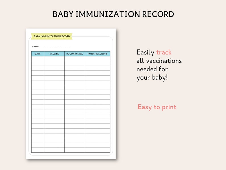 Baby Immunization Record Vaccine Log Immunization Schedule Etsy