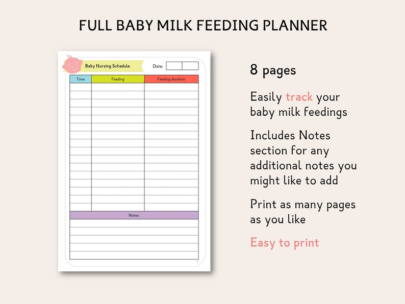 Printable Baby Milk Feeding Planner Newborn Feeding Daily - Etsy