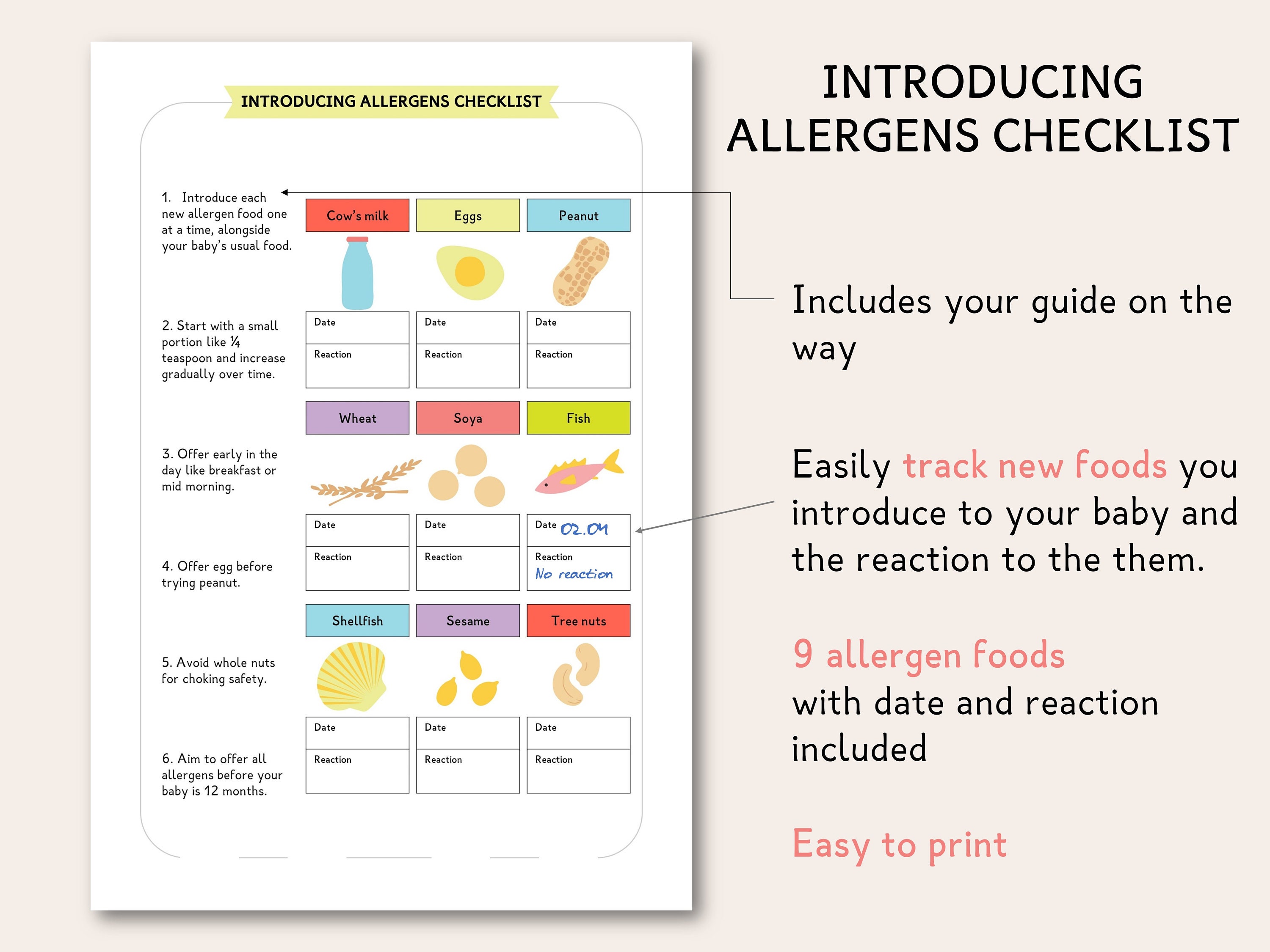 Baby's Introducing Allergens Checklist Baby Allergen Etsy Australia