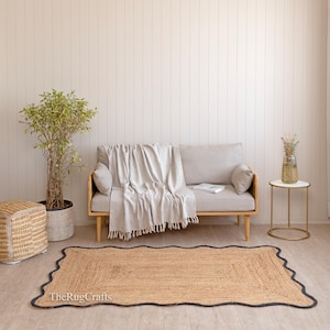 Handmade Natural Scalloped Jute Rug, Braided Jute Rug, Bohemian Jute Rug, Scallop Jute Runner, Jute Area Rug, Custom Size Rug