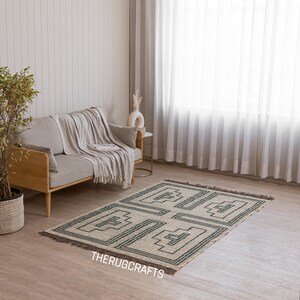 Handmade Wool Jute, Bohemian Wool Jute Rug Custom Size Area Rug Flatweave Wool Jute Handwoven Edge Rug Home Decor Rug Braided Wool Jute Rug