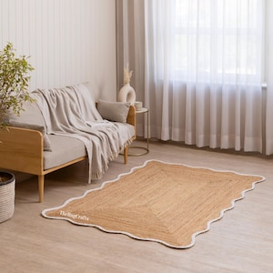 Jute Rug- Scalloped Rug, Jute Scalloped Rug, Bohemian Scallop Rug, Natural Jute Area Rug, Jute Rug Rectangular, Jute Scallop Rug, Custom Rug