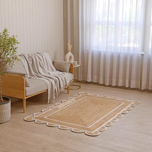 Scalloped Jute Rug, Scallop Jute Rug, Scalloped Edge Rug, Natural Jute Rug, Bohemian Area Rug, Boho Jute Rug, Custom Size Rug