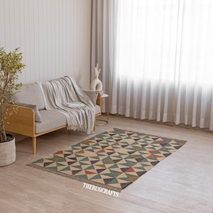 Handwoven Wool Jute Kilim Rug, Wool Jute Rug, Kilim Jute Rug, Flatweave Rug Bohemian Rug, Indian Dhurrie Rug, Navajo Kilim Rug, Custom Rug