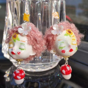 Unique Handmade Gemini Doll Earrings, Alt Y2K Vintage Jewelry, Gothic Doll Earrings,Art Doll Head Spooky Jewelry,for Him,Girls Gifts
