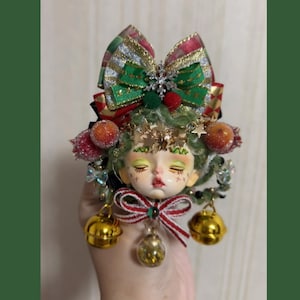 Handmade Clay Doll Head Brooch,Art Doll Ooak Doll Souvenir, Doll for Interior,Fantasy Art Doll,Gift for Women, Anniversary Gift for Him