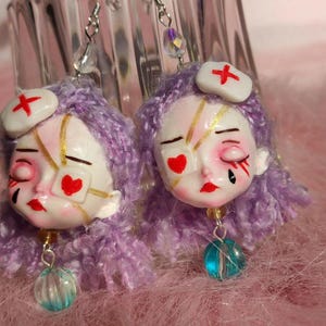 Unique Handmade Gemini Doll Earrings, Alt Y2K Vintage Jewelry, Gothic Doll Earrings,Art Doll Head Spooky Jewelry,for Him,Girls Gifts