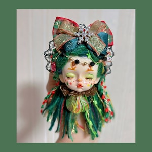 Handmade Clay Doll Head Brooch,Art Doll Ooak Doll Souvenir, Doll for Interior,Fantasy Art Doll,Gift for Women, Anniversary Gift for Him