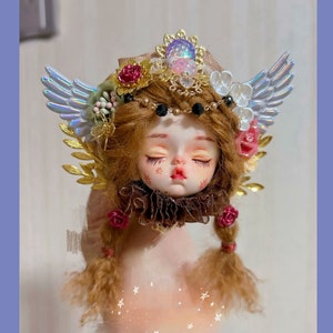 Handmade Clay Doll Head Brooch,Art Doll Ooak Doll Souvenir, Doll for Interior,Fantasy Art Doll,Gift for Women, Anniversary Gift for Him