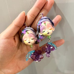 Unique Handmade Gemini Doll Earrings, Alt Y2K Vintage Jewelry, Gothic Doll Earrings,Art Doll Head Spooky Jewelry,for Him,Girls Gifts
