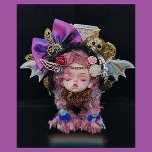 Handmade Clay Doll Head Brooch,Art Doll Ooak Doll Souvenir, Doll for Interior,Fantasy Art Doll,Gift for Women, Anniversary Gift for Him