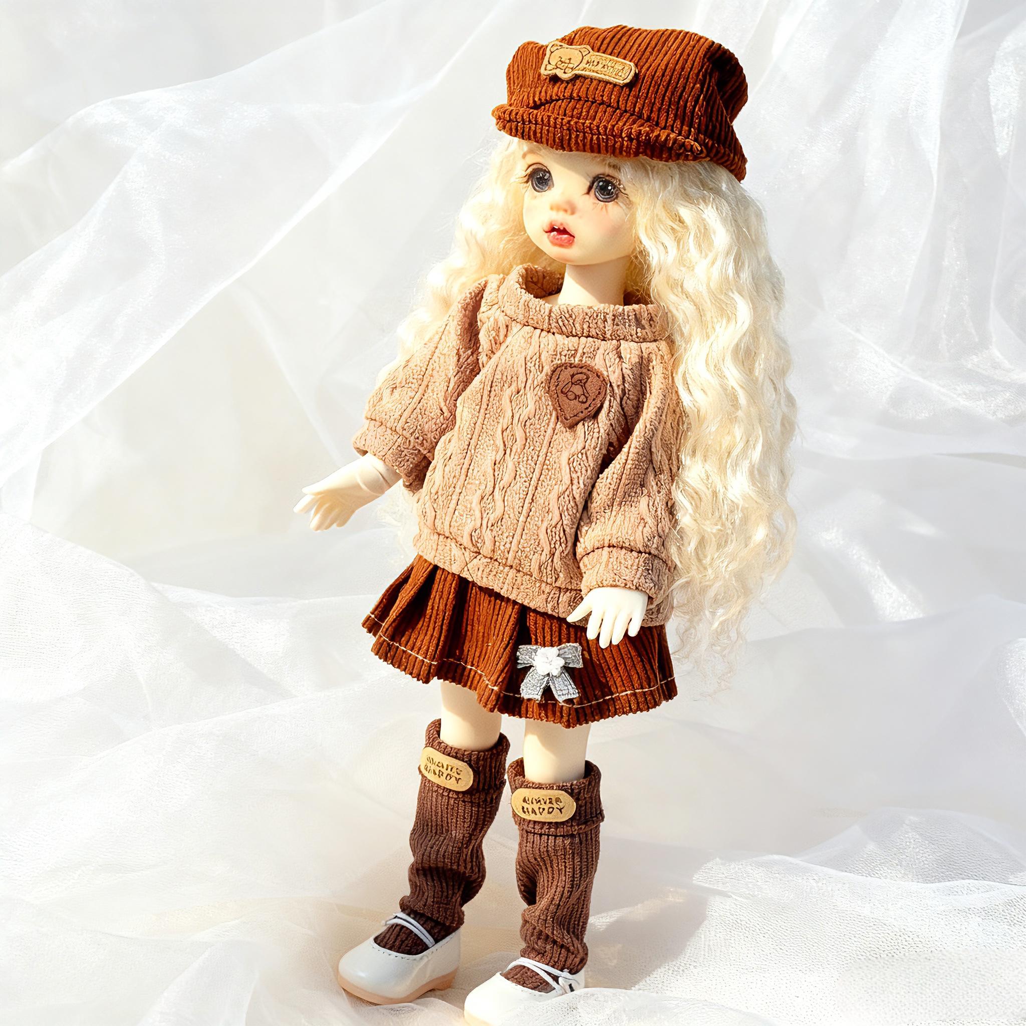 17 stuks kleding en accessoires voor 11,5 inch poppen Compatibel met Barbie, nieuwe poppenkleding 5 kledingstukken in ruitjesmode met jas en rok 5 paar schoenen 4 tassen 2 hoeden 1 sjaal voor meisjes