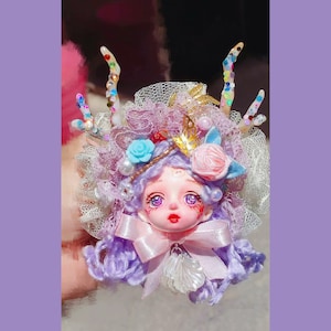 Handmade Clay Doll Head Brooch,Art Doll Ooak Doll Souvenir, Doll for Interior,Fantasy Art Doll,Gift for Women, Anniversary Gift for Him