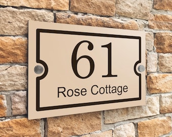 Custom Signs Modern Desert Beige House Door Number plaque 20cm x 13cm Border