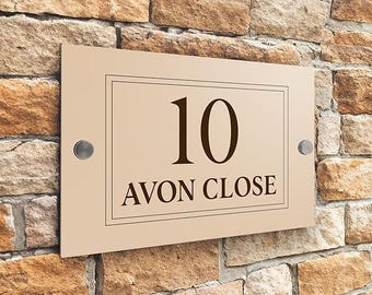 Custom Signs Modern Desert Beige House Door Number plaque 20cm x 13cm Centered Horizontal Line