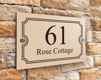 Custom Signs Modern Desert Beige House Door Number plaque 20cm x 13cm Centered Horizontal Line
