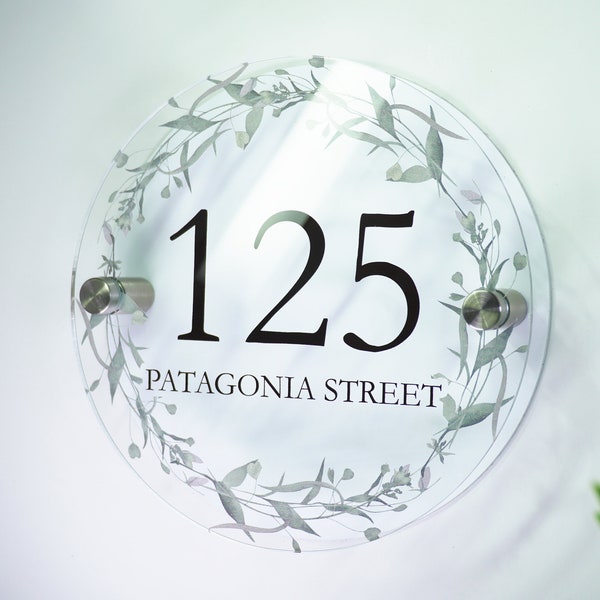Round Flower Border Printed Glass Effect Acrylic House Sign Number Plaque Name Round Circle