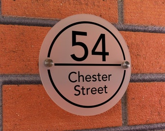 Black, Frosted or White Contempory Acrylic House Number address Sign Plaque (15cm x 15cm) standard 2 hole number and street name