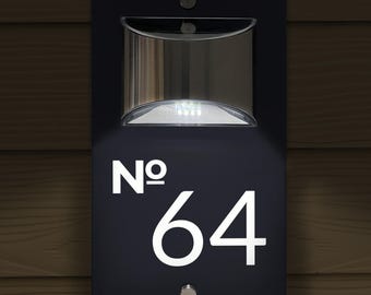 Custom Signs Solar Illuminated Modern Anthracite House Number Sign 24cm x 14.5cm Modern Contemporary Design