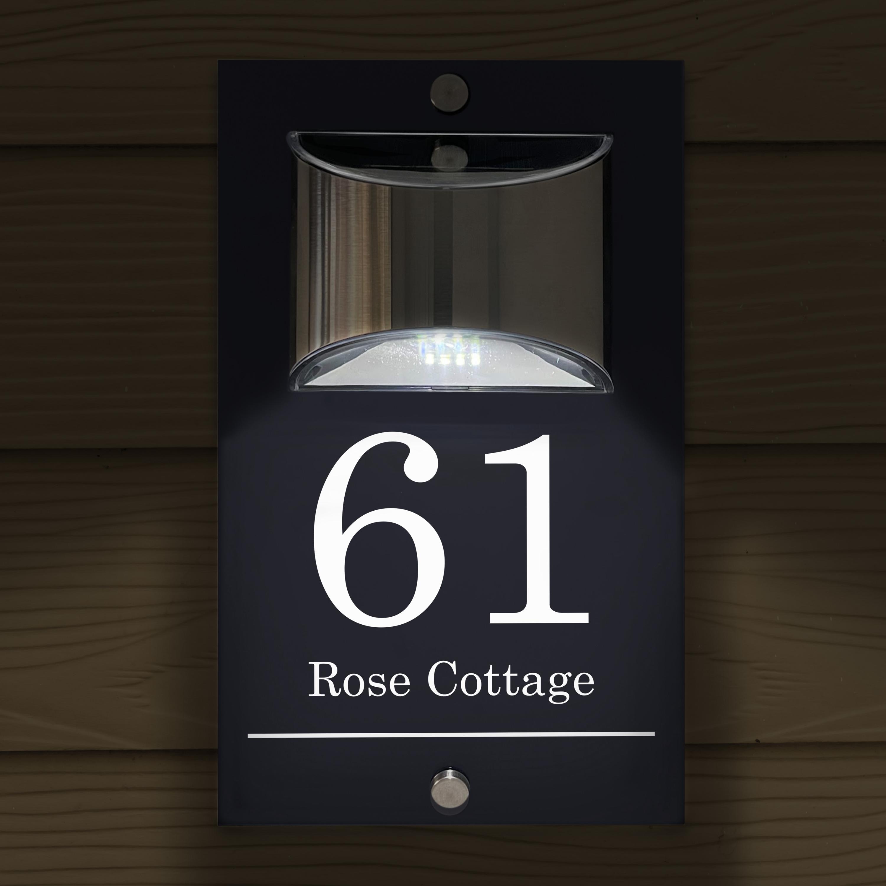 Custom Signs Solar Illuminated Modern Anthracite Grey House Number Sign 24cm X 14.5cm Pink Flowers In Corners Design - View #8