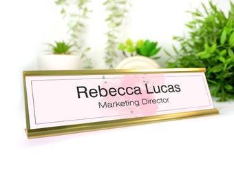 Marketing Director Executive Agency Cute Pink Pastel Desk Name Plaque Sign Rose Gold Black Silver Stand Gift