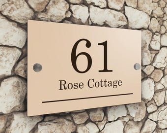 Custom Signs Modern Desert Beige House Door Number plaque 20cm x 13cm Horizontal Line Bottom