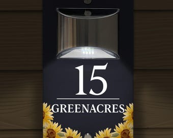 Custom Signs Solar Illuminated Modern Anthracite House Number Sign 24cm x 14.5cm Sunflowers Bottom Design