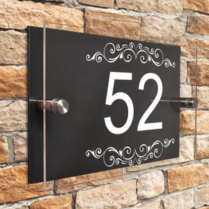 Custom Signs Layered Glass Effect Modern Anthracite House Number Sign 20cm x 13cm Centered Number Ornaments