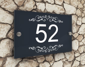 Modern Anthracite House Number Sign Decorative - Stainless Steel Standoffs - 20cm x 13cm