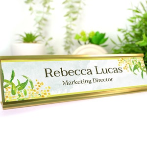 Custom Signs Green Flowers Boreder Green Home Office Graduation Gift Pastel Desk Decoration Name Plaque Sign Gold Black
