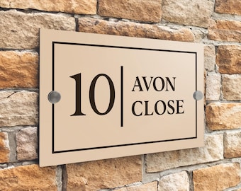 Custom Signs Modern Desert Beige House Door Number plaque 20cm x 13cm Brown Border Outside