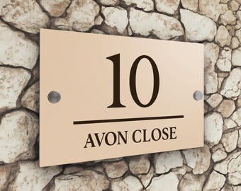 Custom Signs Modern Desert Beige House Door Number plaque 20cm x 13cm Horizontal Line Centered