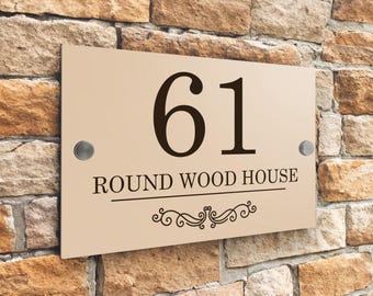 Custom Signs Modern Desert Beige House Door Number plaque 20cm x 13cm Decorated Bottom