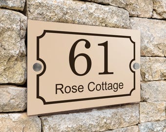 Custom Signs Modern Desert Beige House Door Number plaque 20cm x 13cm Chamfered Border