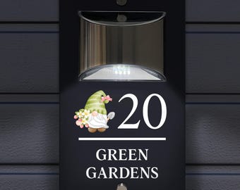 Custom Signs Solar Illuminated Modern Anthracite House Number Sign 24cm x 14.5cm Green Garden Gonk Design
