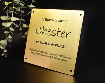 Elegant Pet Memorial Square Plaque in Brushed Gold or Brushed aluminium Weather resistant for Benches, Urns, Pets, Trees, Door Signs