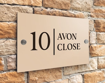 Custom Signs Modern Desert Beige House Door Number plaque 20cm x 13cm Line Middle