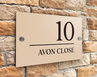 Custom Signs Modern Desert Beige House Door Number plaque 20cm x 13cm Horizontal Line Right