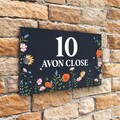 Custom Signs Modern Anthracite Grey House Door Number plaque 20cm x 13cm Wild Flower Meadow design