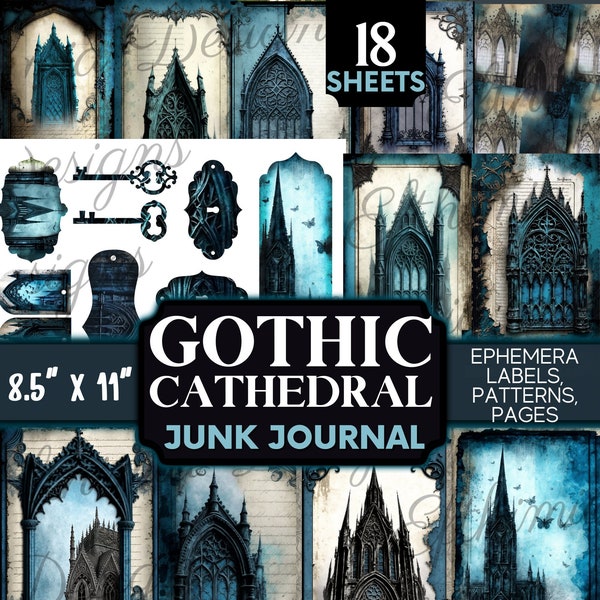 Junk Journal Gothic Cathedral, Junk Journal, Blue, Patterns and Pages, Goth Kit, Goth Junk Journal, Add-ons & Ephemera, Printable Scrapbook