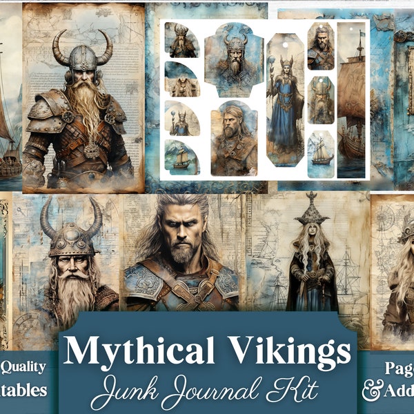 Mythical Viking Junk Journal, Vikings, Valhalla, Odin, Drakkar, Thor, Warrior, Junk Journal Pages, Printable, Epic, Kit, Set, Scandinavian