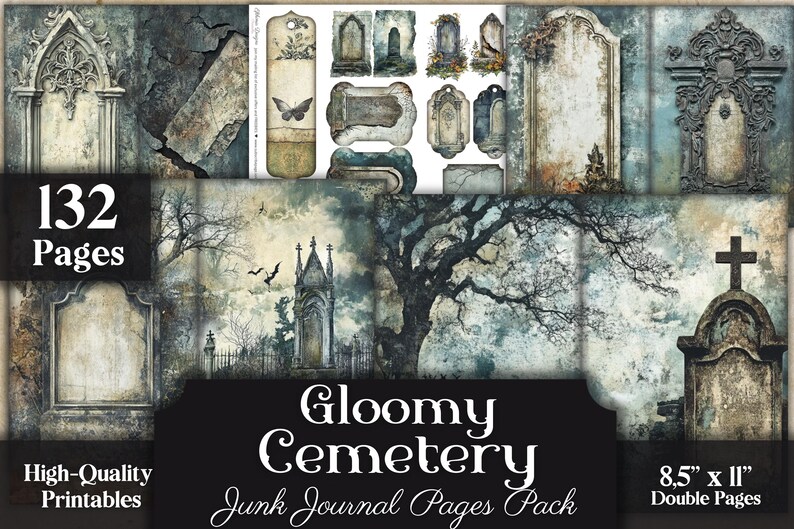 Gloomy Cemetery Pages PDF, Printable Scrapbook Paper With Spooky ...