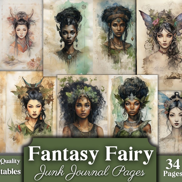 Fantasy Fairy Junk Journal, Women From Fantasy Books, Elf, Elves, Witches, Fairies, Women Of Color, Beauties, Fairy Tale, Digital Download