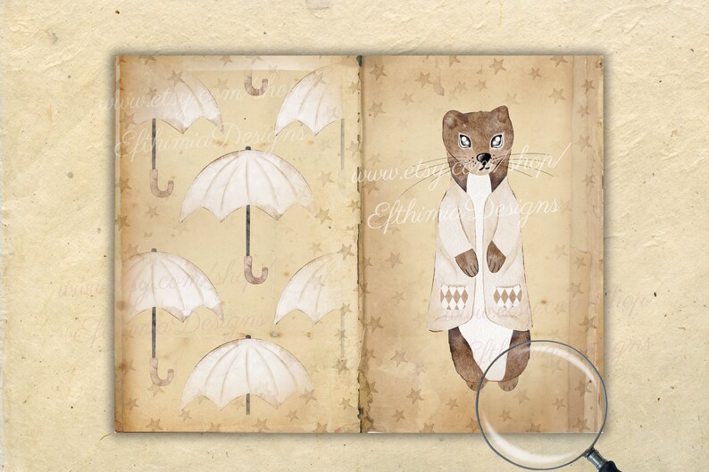 Rain Weasels Junk Journal, Pages Set, Vintage Cute Whimsical Animals ...