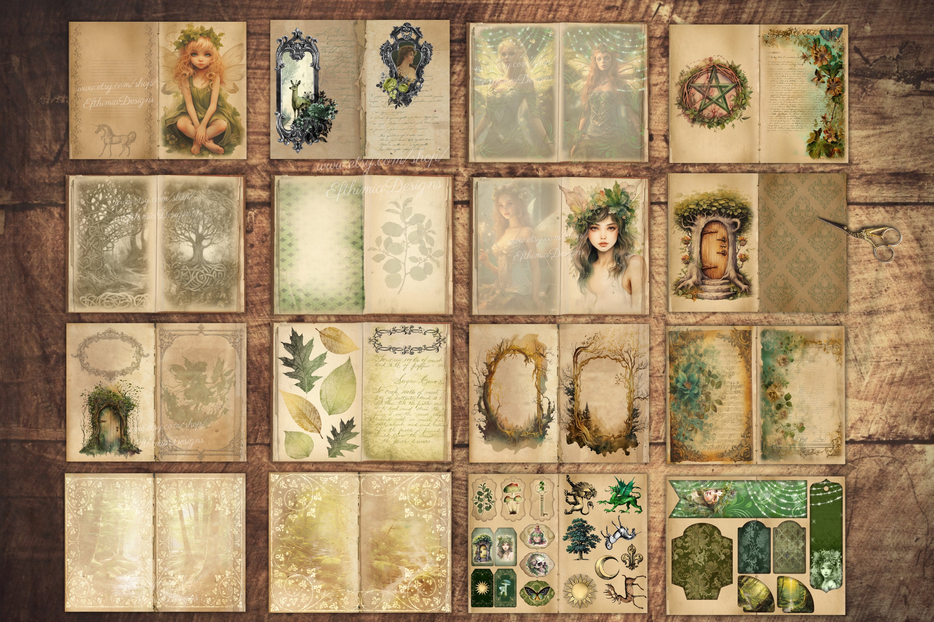 Forest Grimoire, Junk Journal, Kit, Pages, Add-ons, Sage Green, Woods ...