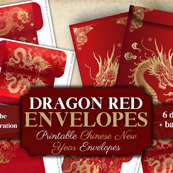 Chinese Red Envelope, Printable Money Packet, Chinese New Year, Lunar New Year Of The Dragon, China Traditions Celebration, Instant Download