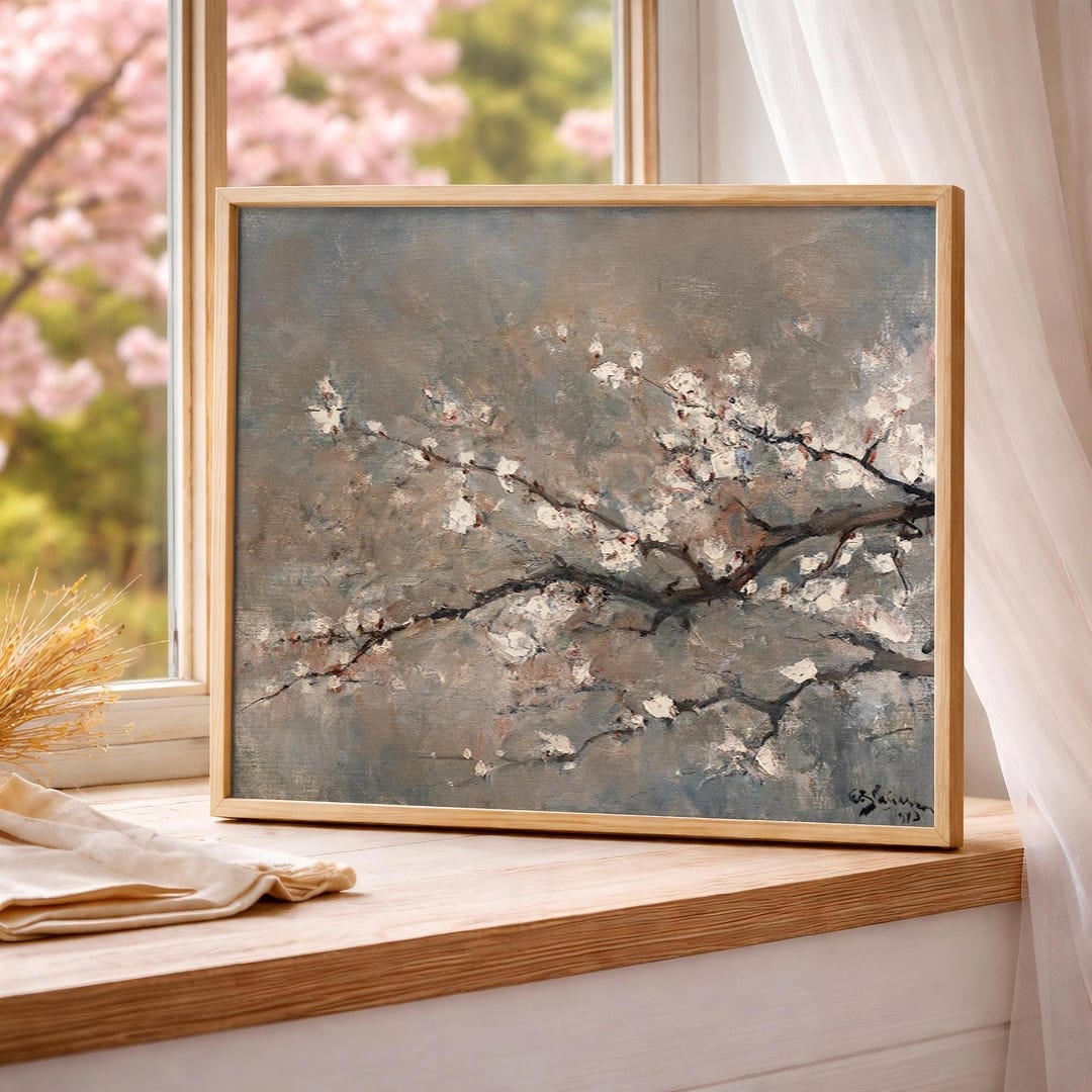 Cherry Blossom Branch Art Print | Impressionist Spring Decor | Vintage ...