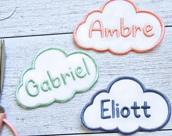 Naszywka z haftowaną nazwą chmurki, spersonalizowana naszywka do prasowania dla dzieci, haftowane imię na odzieży, torbie lub kołdrze, możliwość samodzielnego wykonania i personalizacji